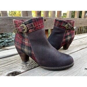 L'Artiste Spring Step Scottala Women's 37 6.5-7 Brown Leather Plaid Ankle Boots